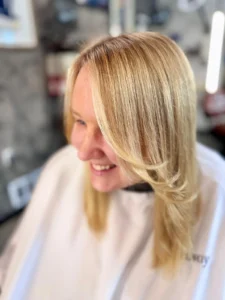 Blonde hair styling and professional cut by John Drimmie